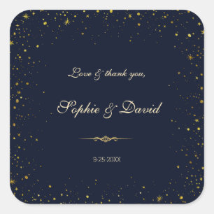 Whimsische goldene sternklare Hochzeitsnacht Quadratischer Aufkleber