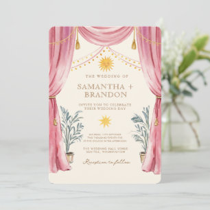 Whimsische handgemalte florale Folk-Hochzeitseinla Einladung