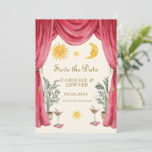 Whimsische handgemalte himmlische Folk-Hochzeit Sa Save The Date (Stehend Vorderseite)