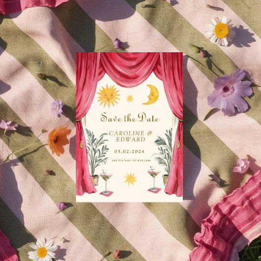 Whimsische handgemalte himmlische Folk-Hochzeit Sa Save The Date
