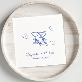 Whimsische handgezeichnete blaue Weingläser Hochze Serviette