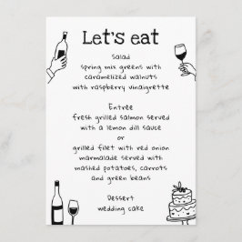 Whimsische handgezeichnete Doodle-Hochzeit | Wein Menükarte