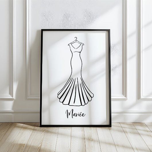 Whimsische handgezeichnete französische Brautkleid Poster