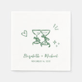 Whimsische handgezeichnete grüne Weingläser Hochze Serviette (Vorderseite)