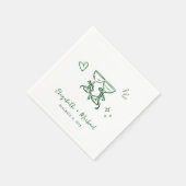 Whimsische handgezeichnete grüne Weingläser Hochze Serviette (Ecke)