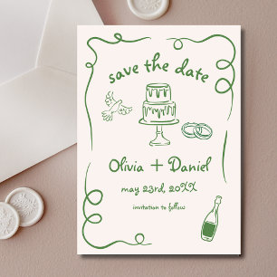 Whimsische handgezeichnete Hochzeit Französisch Gr Save The Date