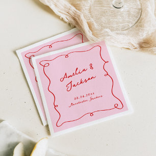 Whimsische handgezeichnete Hochzeit in Rosa und Ro Serviette