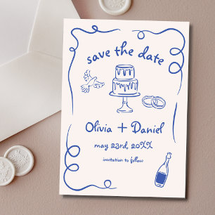 Whimsische handgezeichnete Hochzeit Navy Blau Save The Date