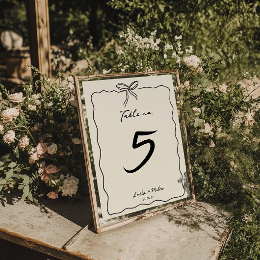 Whimsische handgezeichnete Hochzeit Tischnummer
