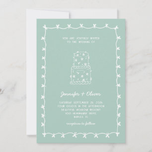 Whimsische handgezeichnete Hochzeitstorte Mintgrün Einladung