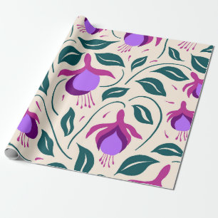 Whimsische handgezeichnete lila Fuchsie Blumen Geschenkpapier