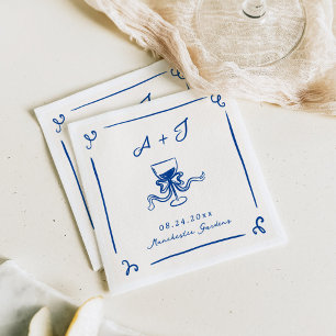 Whimsische handgezeichnete navyblaue Hochzeits-Sch Serviette