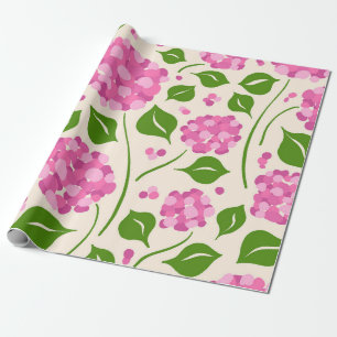 Whimsische handgezeichnete rosa Hortensie Botanica Geschenkpapier