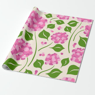 Whimsische handgezeichnete rosa Hortensie Botanica Geschenkpapier