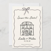 Whimsische, handgezeichnete Save-the-Date-Ortskart Save The Date (Vorderseite)