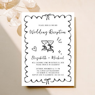 Whimsische handgezeichnete schwarze weiße Hochzeit Einladung
