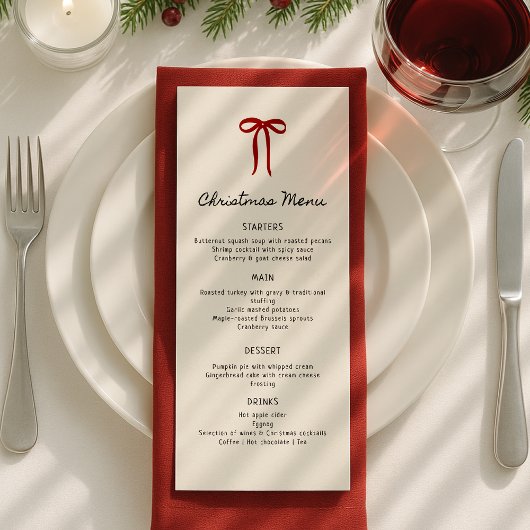 Whimsische, handgezeichnete Weihnachts-Dinner-Flat Menükarte