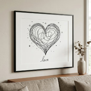 Whimsische Herz-Linienkunst mit Love-Design Fotodruck