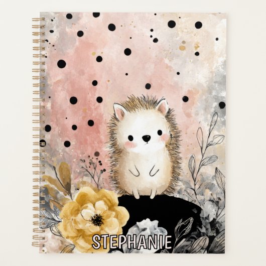 Whimsische Igel-Blumen-Aquarell-Kunst Planer (Vorderseite)