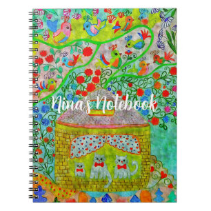 "Whimsische Katzenfamilie & verzauberter Garten Notizblock