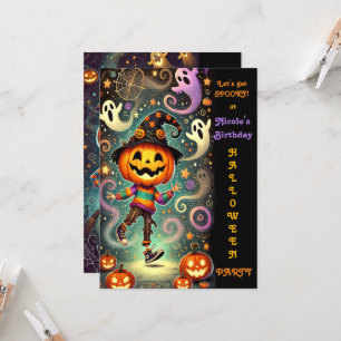 Whimsische Kürbiskopf-Hexe Halloween-Party Einladung