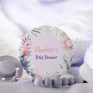 Whimsische Lavendel-Blumen-Babyshower-Erinnerung Button