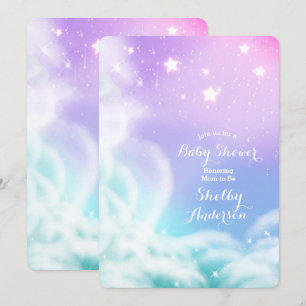 Whimsische lila rosa funkelnde Wolken Babyparty Einladung