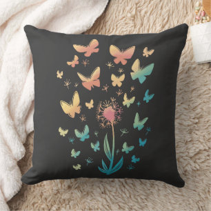 Whimsische Löwenzahn-Schmetterlings-Swirbel-Kunst Kissen