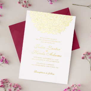 Whimsische Luxus-Goldene Blumenhochzeit Folieneinladung