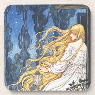 Whimsische Märchen Vintage Rapunzel Art Nouveau Getränkeuntersetzer