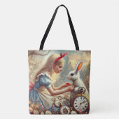 Whimsische Märchenkunst Alice und weißes Kaninchen Tasche (Vorderseite)