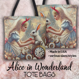 Whimsische Märchenkunst Alice und weißes Kaninchen Tasche