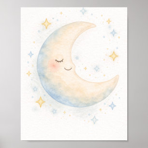 Whimsische Mond- und Sternkinderzimmer im Aquarell Poster