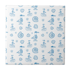 Whimsische Möwe Nautilus-Doodle-Muster Fliese