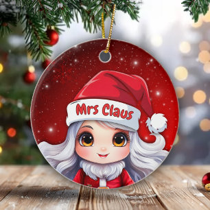 Whimsische Mrs. Claus Profilbild Schneefall Keramik Ornament