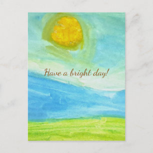 Whimsische Naive Kunst Sonnenlandschaft Postkarte