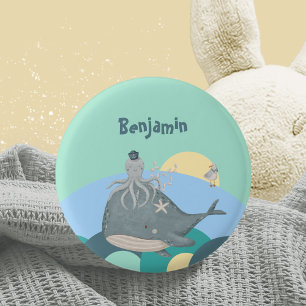 Whimsische nautische Whale-Oktopus-grüne Babyparty Button