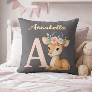 Whimsische niedliche Wasserfarbe Buchstabe A Tierk Kissen