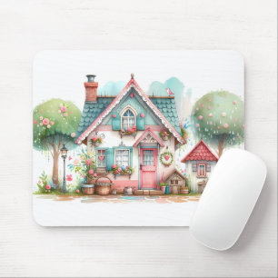 Whimsische Pastell-Fee-Märchenhaus-Kunst Mousepad