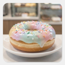 Whimsische Pastell-Glasur-Donut-Glanz Quadratischer Aufkleber