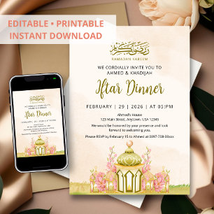 Whimsische Pastell-Moschee und Kirschblüten-Iftar Einladung