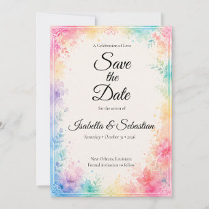 Whimsische Pastell-Wasserfarben-Romanze Hochzeit Save The Date