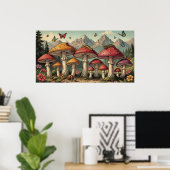 Whimsische Pilze und Berggipfel Poster (Heimbüro)