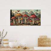 Whimsische Pilze und Berggipfel Poster (Küche)