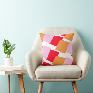 Whimsische Quadrate Rot Orange Pink  Kissen