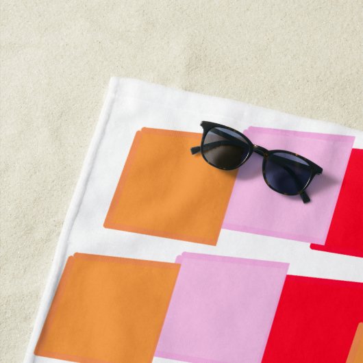 Whimsische Quadrate Rot Orange Pink Strandtuch (Beispiel)