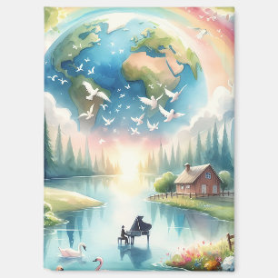 Whimsische Regenbogen-Erde Fantasy-Szene Magnet