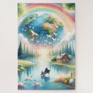 Whimsische Regenbogen-Erde Fantasy-Szene Puzzle