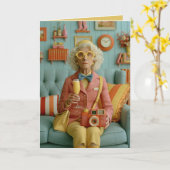 Whimsische Retro-Oma mit Kamera Karte (Gelbe Blume)
