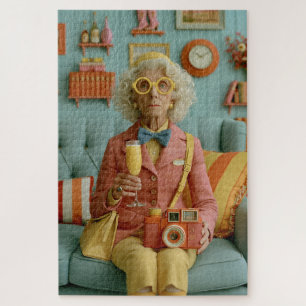 Whimsische Retro-Oma mit Kamera Puzzle